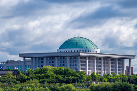 SEOUL, SOUTH KOREA - MAY 5, 2018: The National Assembly in Seoul, South Korea. Taken from Hapjeong Han-river park.のeditorial素材