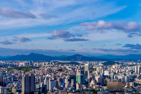 Seoul City the capital of South Korea. View from the N Seoul Tower or "Namsan Tower".のeditorial素材