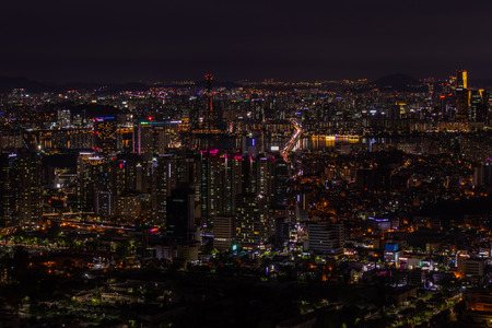 Seoul City the capital of South Korea. View from the N Seoul Tower or "Namsan Tower".のeditorial素材