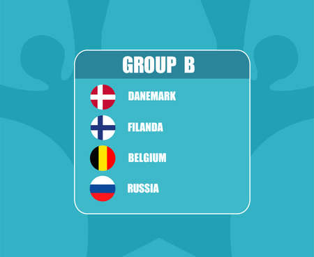 European football 2020 teams..European soccer final.Group B Belgium Russia Danemark Finlandのイラスト素材