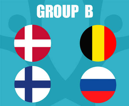 European football 2020 teams.Group B Countries Flags Belgium Russia Danemark Finland.European soccer finalのイラスト素材