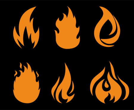 fire Collection orange torch Flaming on Background Black abstract illustration designのイラスト素材