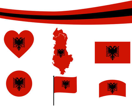 Albania Flag Map Ribbon And Heart Icons Vector Illustration Abstract Design Elements collectionのイラスト素材