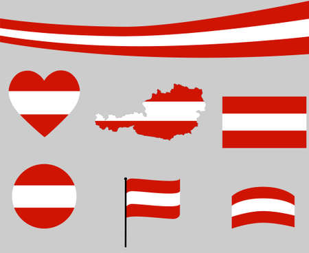 Austria Flag Map Ribbon And Heart Icons Vector Illustration Abstract Design Elements collectionのイラスト素材