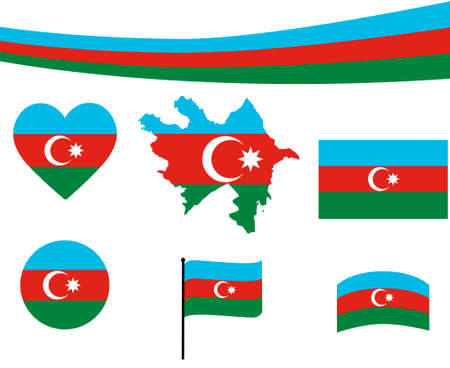 Azerbaijan Flag Map Ribbon And Heart Icons Vector Illustration Abstract Design Elements collectionのイラスト素材