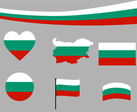 Bulgaria Flag Map Ribbon And Heart Icons Vector Illustration Abstract Design Elements collectionのイラスト素材