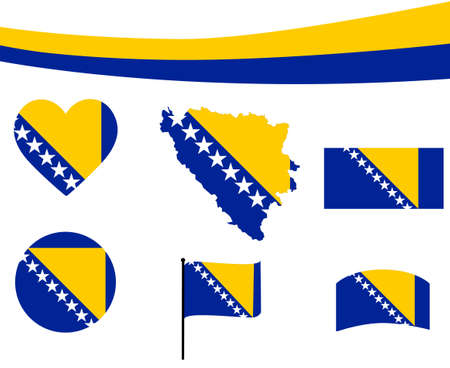 Bosnia and Herzegovina Flag Map Ribbon And Heart Icons Vector Illustration Abstract Design Elements collectionのイラスト素材