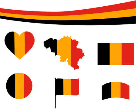 Belgium Flag Map Ribbon And Heart Icons Vector Illustration Abstract Design Elements collectionのイラスト素材