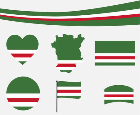 Chechen Republic Flag Map Ribbon And Heart Icons Vector Illustration Abstract Design Elements collectionのイラスト素材