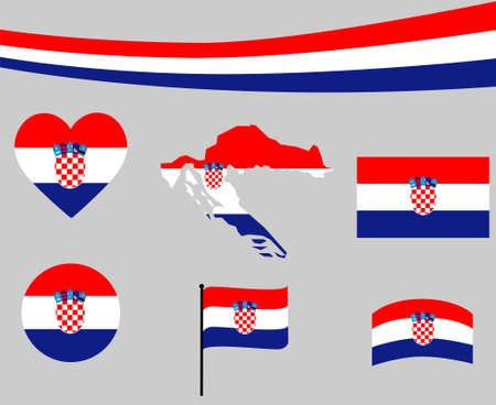Croatia Flag Map Ribbon And Heart Icons Vector Illustration Abstract Design Elements collectionのイラスト素材