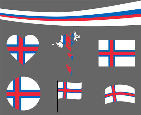 Faroe Islands Flag Map Ribbon And Heart Icons Vector Illustration Abstract Design Elements collectionのイラスト素材