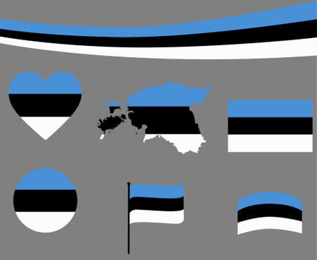 Estonia Flag Map Ribbon And Heart Icons Vector Illustration Abstract Design Elements collectionのイラスト素材