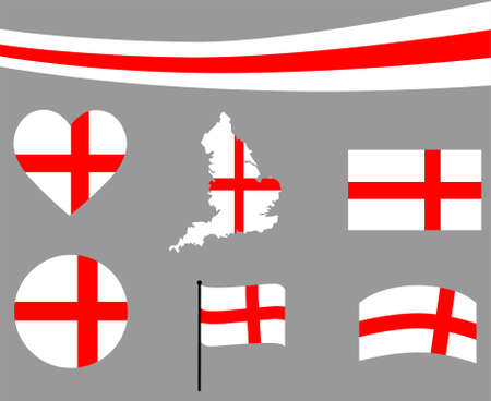 England Flag Map Ribbon And Heart Icons Vector Illustration Abstract Design Elements collectionのイラスト素材