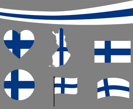 Finland Flag Map Ribbon And Heart Icons Vector Illustration Abstract Design Elements collectionのイラスト素材