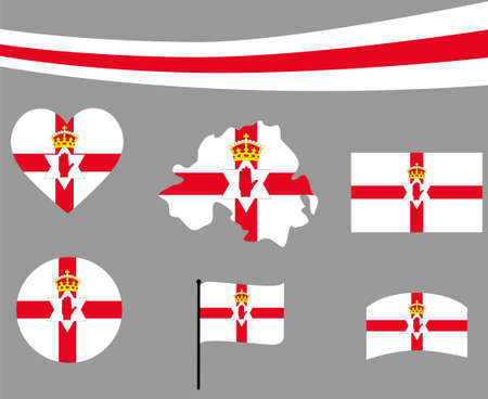 Northern Ireland Flag Map Ribbon And Heart Icons Vector Illustration Abstract Design Elements collectionのイラスト素材