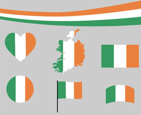 Ireland Flag Map Ribbon And Heart Icons Vector Illustration Abstract Design Elements collectionのイラスト素材