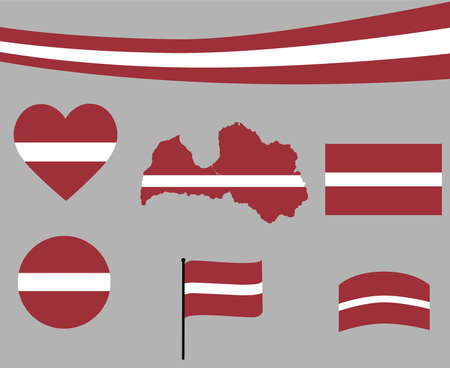 Latvia Flag Map Ribbon And Heart Icons Vector Illustration Abstract Design Elements collectionのイラスト素材