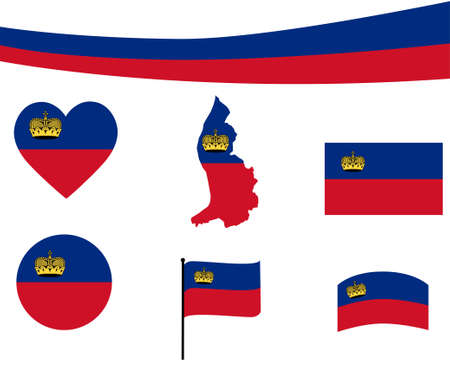 Liechtenstein Flag Map Ribbon And Heart Icons Vector Illustration Abstract Design Elements collectionのイラスト素材