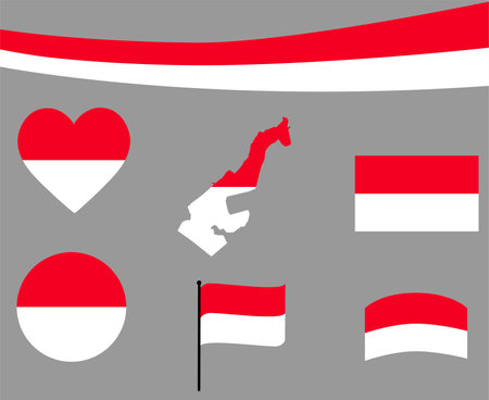 Monaco Flag Map Ribbon And Heart Icons Vector Illustration Abstract Design Elements collectionのイラスト素材