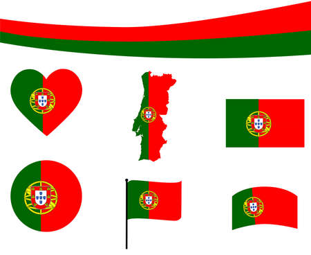 Portugal Flag Map Ribbon And Heart Icons Vector Illustration Abstract Design Elements collectionのイラスト素材
