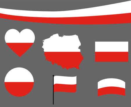 Poland Flag Map Ribbon And Heart Icons Vector Illustration Abstract Design Elements collectionのイラスト素材