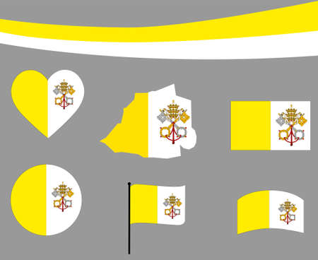 Vatican Flag Map Ribbon And Heart Icons Vector Illustration Abstract Design Elements collectionのイラスト素材