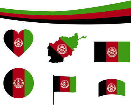 Afghanistan Flag Map Ribbon And Heart Icons Vector Illustration Abstract National Emblem Design Elements collectionのイラスト素材