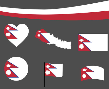 Nepal Flag Map Ribbon And Heart Icons Vector Illustration Abstract National Emblem Design Elements collectionのイラスト素材