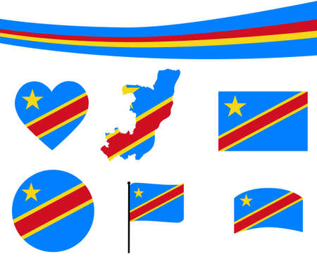 Democratic Republic of the congo Flag Map Ribbon And Heart Icons Vector Illustration Abstract National Emblem Design Elements collectionのイラスト素材