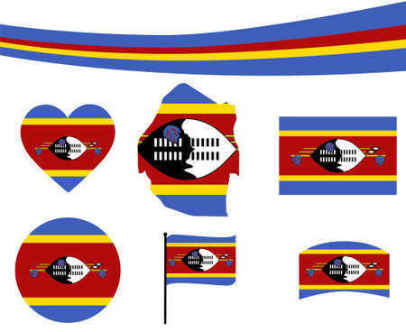 Eswatini Swaziland Flag Map Ribbon And Heart Icons Vector Illustration Abstract National Emblem Design Elements collectionのイラスト素材