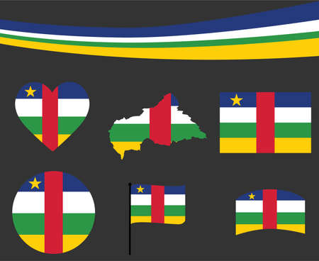 Central African Republic Flag Map Ribbon And Heart Icons Vector Illustration Abstract National Emblem Design Elements collectionのイラスト素材