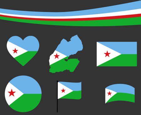 Djibouti Flag Map Ribbon And Heart Icons Vector Illustration Abstract National Emblem Design Elements collectionのイラスト素材