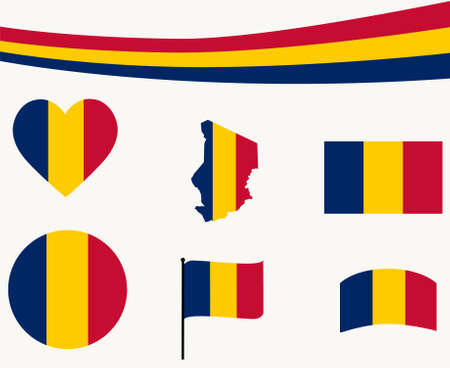 Chad Flag Map Ribbon And Heart Icons Vector Illustration Abstract National Emblem Design Elements collectionのイラスト素材