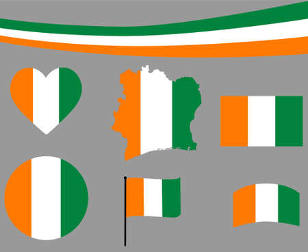 Ivory Coast Flag Map Ribbon And Heart Icons Vector Illustration Abstract National Emblem Design Elements collectionのイラスト素材