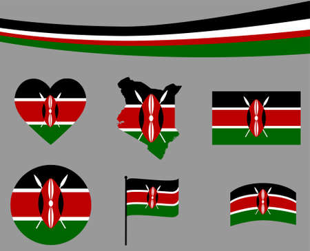 Kenya Flag Map Ribbon And Heart Icons Vector Illustration Abstract National Emblem Design Elements collectionのイラスト素材