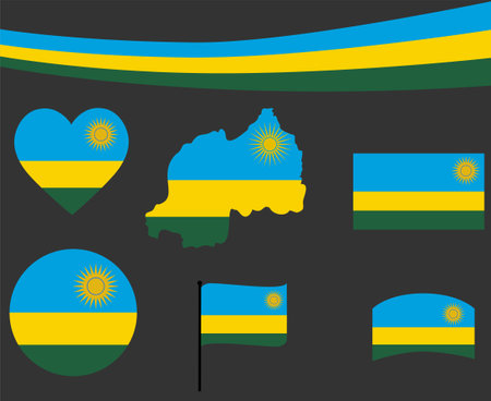 Rwanda Flag Map Ribbon And Heart Icons Vector Illustration Abstract National Emblem Design Elements collectionのイラスト素材