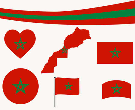 Morroco Flag Map Ribbon And Heart Icons Vector Illustration Abstract National Emblem Design Elements collectionのイラスト素材