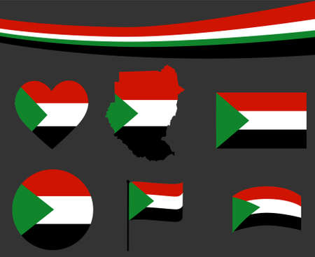 Sudan Flag Map Ribbon And Heart Icons Vector Illustration Abstract National Emblem Design Elements collectionのイラスト素材