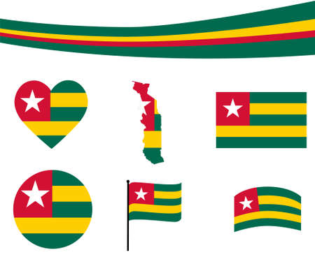Togo Flag Map Ribbon And Heart Icons Vector Illustration Abstract National Emblem Design Elements collectionのイラスト素材