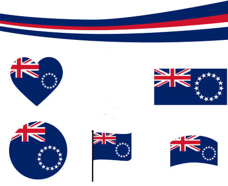 Cook Island Flag Map Ribbon And Heart Icons Vector Illustration Abstract National Emblem Design Elements collectionのイラスト素材