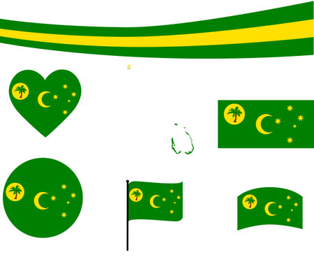 Cocos Islands Flag Map Ribbon And Heart Icons Vector Illustration Abstract National Emblem Design Elements collectionのイラスト素材