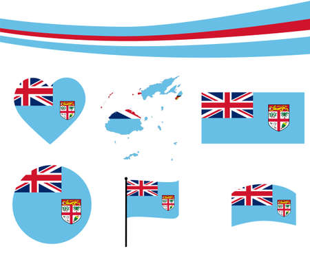 Fiji Flag Map Ribbon And Heart Icons Vector Illustration Abstract National Emblem Design Elements collectionのイラスト素材