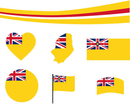 Niue Flag Map Ribbon And Heart Icons Vector Illustration Abstract National Emblem Design Elements collectionのイラスト素材