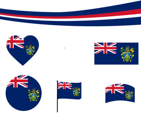 Pitcairn Islands Flag Map Ribbon And Heart Icons Vector Illustration Abstract National Emblem Design Elements collectionのイラスト素材