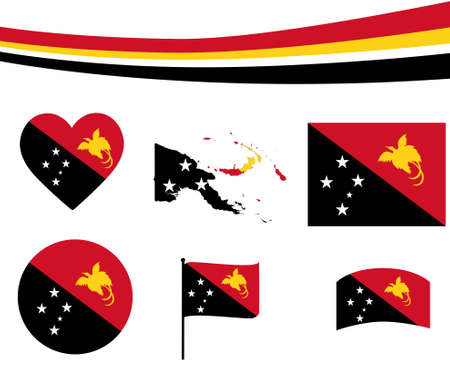 Papua New Guinea Flag Map Ribbon And Heart Icons Vector Illustration Abstract National Emblem Design Elements collectionのイラスト素材