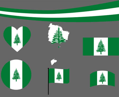 Norfolk Island Flag Map Ribbon And Heart Icons Vector Illustration Abstract National Emblem Design Elements collectionのイラスト素材
