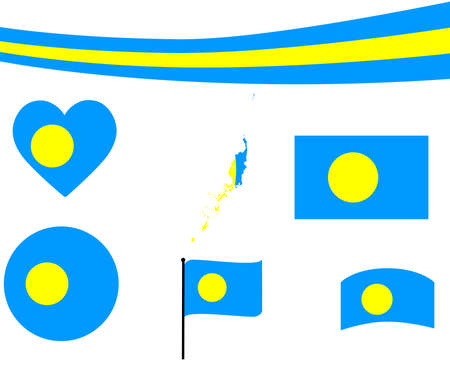Palau Flag Map Ribbon And Heart Icons Vector Illustration Abstract National Emblem Design Elements collectionのイラスト素材