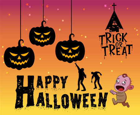 Abstract Happy Halloween 31 October Background with Pumpkin Black and Ghost Trick or Treat Vectorのイラスト素材