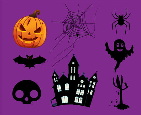 Abstract Pumpkin Orange Halloween Day 31 October Objects Spider Design with Bat Housse Black and ghostのイラスト素材