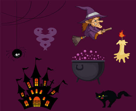 Abstract 31 October Halloween Holiday Design Party Pumpkin Objects Cat and housse Spooky Darknessのイラスト素材